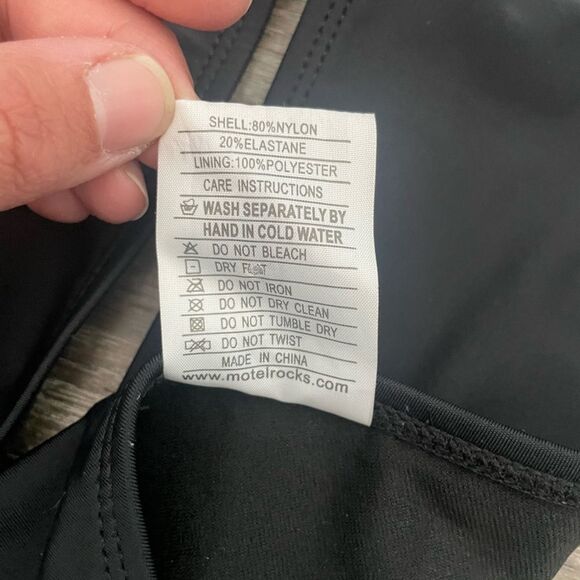 Motel Black High Neck Keyhole Tie Neck Bikini Swimsuit Sz M - Picture 4 of 5